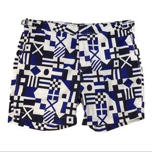 Polo Ralph Lauren Mens Swim Trunks Blue White Geometric Print Mens Sz. 38
